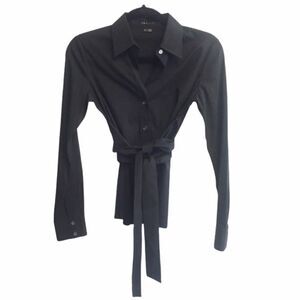 Theory Black Button Front Tie Waist Blouse XS